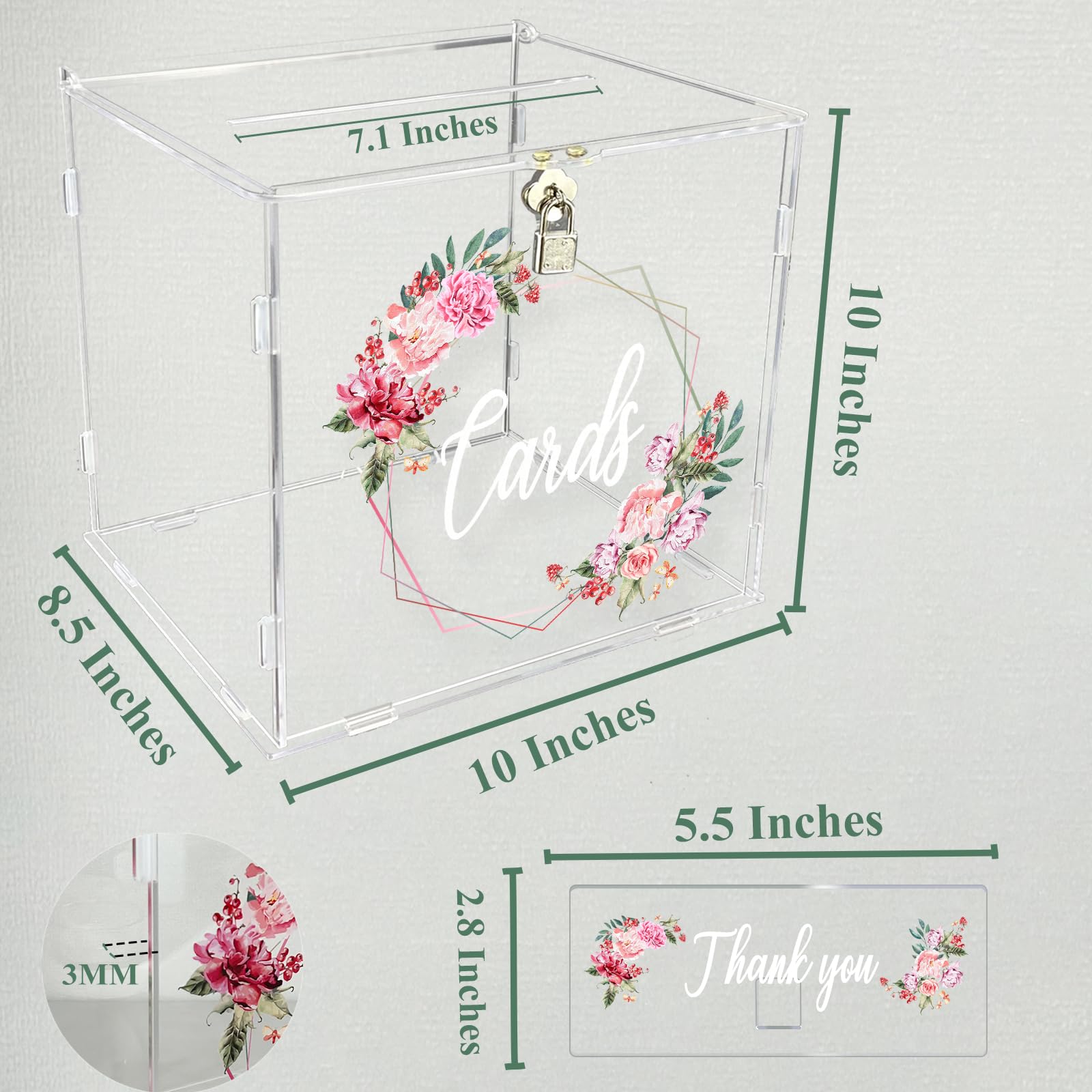 FCDECOR Acrylic Wedding Card Box with Lock, Clear Card Boxes for Wedding Reception DIY Gift Card Box for Wedding with Slot, Baby Showers, Birthdays, Bridal, Graduation Party Supplies