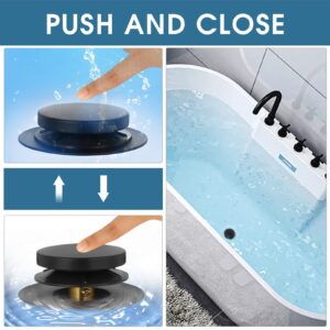 Bathtub Drain Stopper Universal Tip Toe Tub Stopper and Cover Pop Up Bath Drain Stopper Replaces Bath Tub Lift & Turn, Tip-Toe or Trip Lever Drains for Tub, EZ Install (Matt Black)