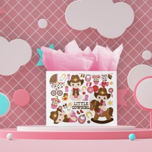 ysmile Cowgirl Large Gift Bag with Wrapping Tissue for Baby Shower 12.6" - Girl