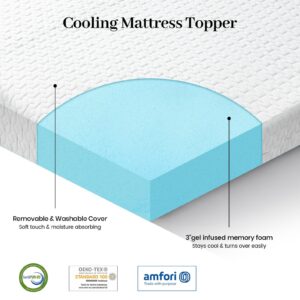 3 Inch Gel Memory Foam Mattress Topper Twin Size, Cooling Bed Topper with Removable Bamboo Soft Cover, CertiPUR-US Certified