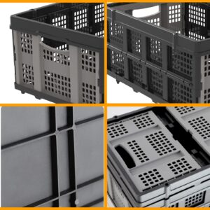 Plastic Storage Basket 50L, Foldable Storage Bin Organizer, Collapsible Milk Crates Heavy Duty Transit Storage, Hand Trucks Stackable Folding Crate Plastic Folding Baskets for Farm Home