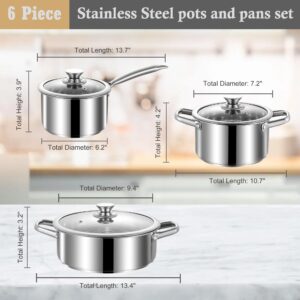 SHEUMNT Stainless Steel pots and pans set, 6 PCS Nonstick Induction Kitchen Cookware Set, Works with Induction/Electric and Gas Cooktops, Nonstick, Oven Safe, Camping Cookware