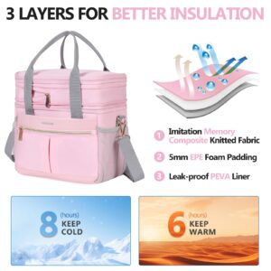 Hedcaw Lunch Box for Women Double Deck Insulated Lunch Bag Women Expandable Leakproof Reusable Lunch Cooler for Work, Office, Picnic, Pink