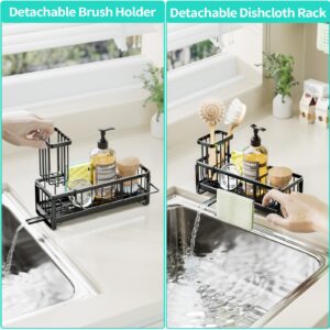 HapiRm Sponge Holder for Kitchen Sink - Self-draining Sink Caddy with Brush Holder and Dishcloth Holder, Stainless Steel Kitchen Sink Organizer for Countertop - Black