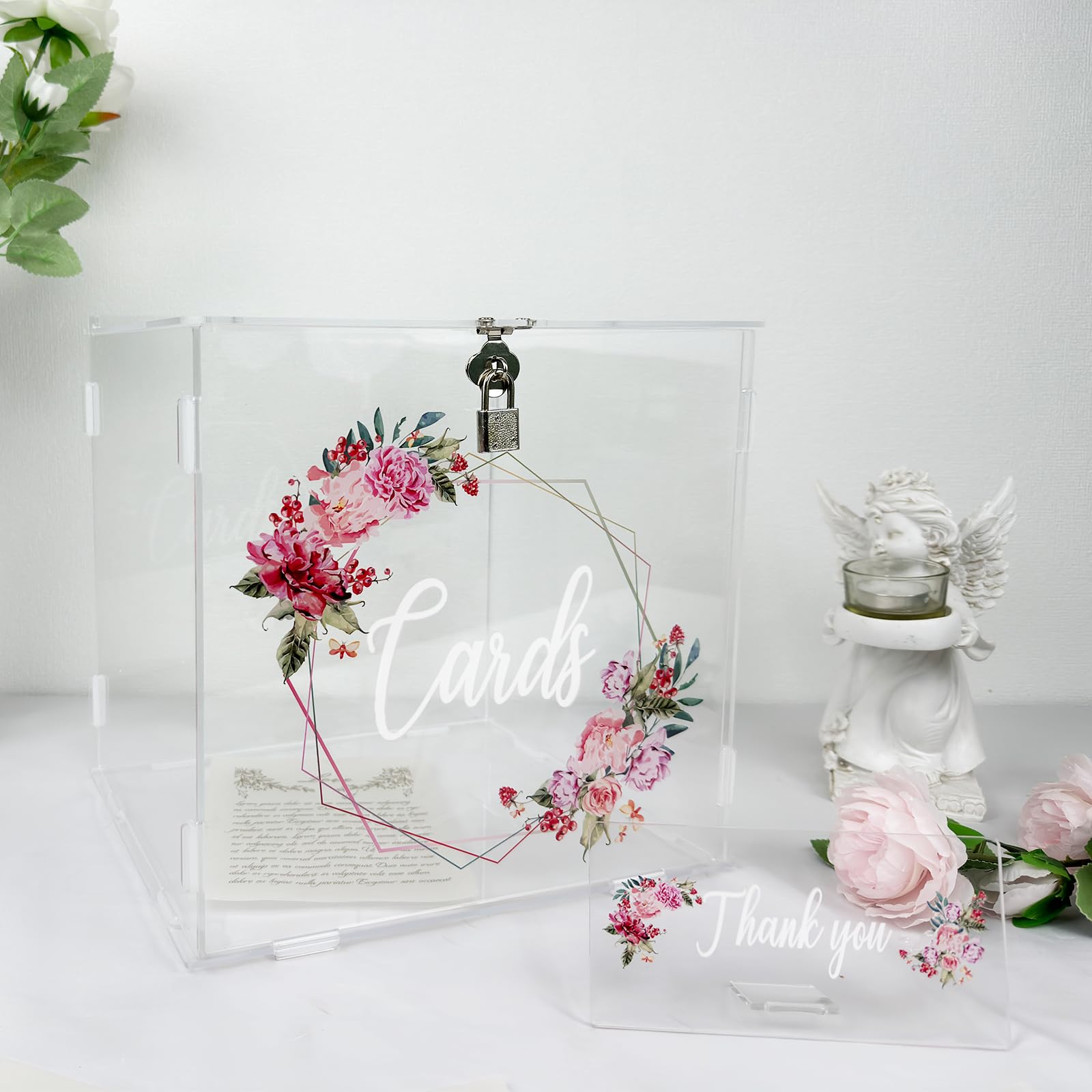 FCDECOR Acrylic Wedding Card Box with Lock, Clear Card Boxes for Wedding Reception DIY Gift Card Box for Wedding with Slot, Baby Showers, Birthdays, Bridal, Graduation Party Supplies