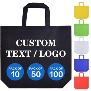 scanect custom tote bags 100 pack, personalized logo text, bulk grocery bags, reusable shopping bags black