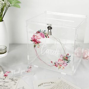 FCDECOR Acrylic Wedding Card Box with Lock, Clear Card Boxes for Wedding Reception DIY Gift Card Box for Wedding with Slot, Baby Showers, Birthdays, Bridal, Graduation Party Supplies