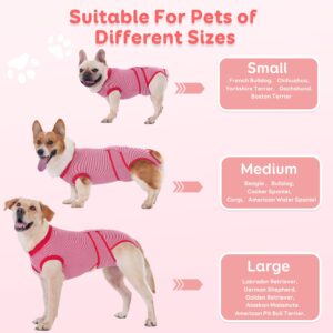 COHYVER Dog Cone, Professional Pet Recovery Shirt Dog Abdominal Wounds Bandages for Male Female, Pet Surgical Snugly Suit After Surgery, Anti-Licking Dog Onesies, Size L Red Stripes