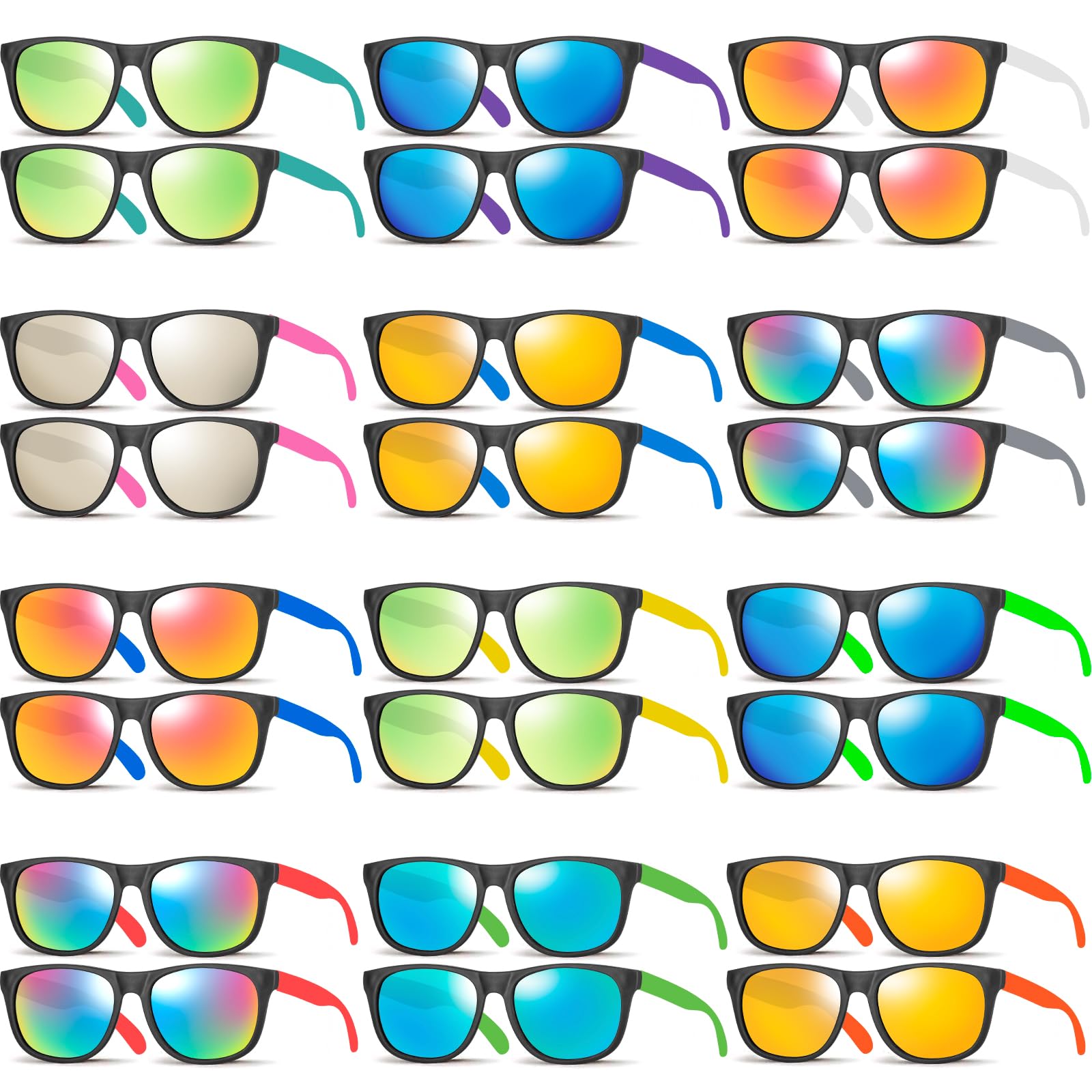 TikOnsYol 24 Pack 12 Color Neon Kid Sunglasses Bulk Party Favor for Kid Adult Boy Girl,80s Retro Style Plastic Toddler UV400 Toy Sunglasses Summer Beach Pool Birthday Graduation Party Classroom Prize