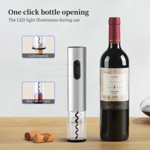 ELMWAY Electric Wine Opener, Battery Operated Wine Bottle Opener with Foil Cutter, Automatic Bottle Corkscrew Opener for Home Bars (Stainless Steel, 4 x AA Batteries Not Included)