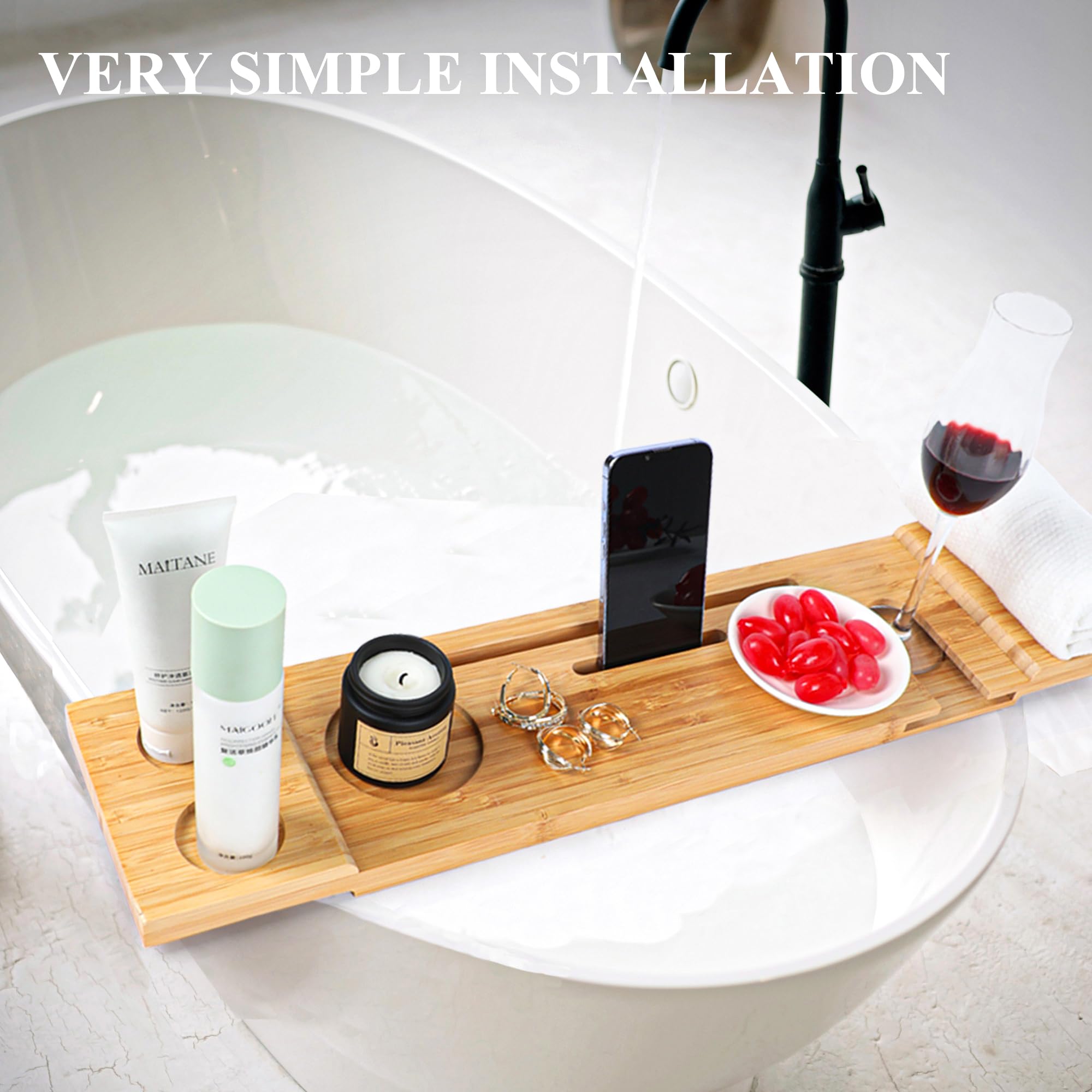 Ecochre Bath Tub Tray Wood, Bathtub Trays for Tub, Bath Caddy Tray for Wooden Bathtub Bath Tray for Tub, Bath Table Bath Board for Tub, Fits Most Bath Tubs, Idea for Women