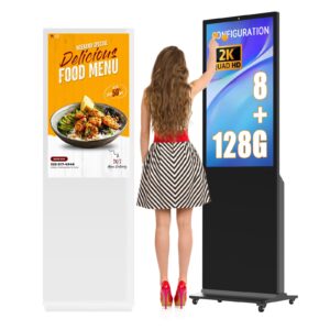 canlarriz 43 inch 4k uhd 400nits touch screen movable floor standing digital signage commercial display lcd monitor advertising screen 8-128gb android 11.0 with hdmi in