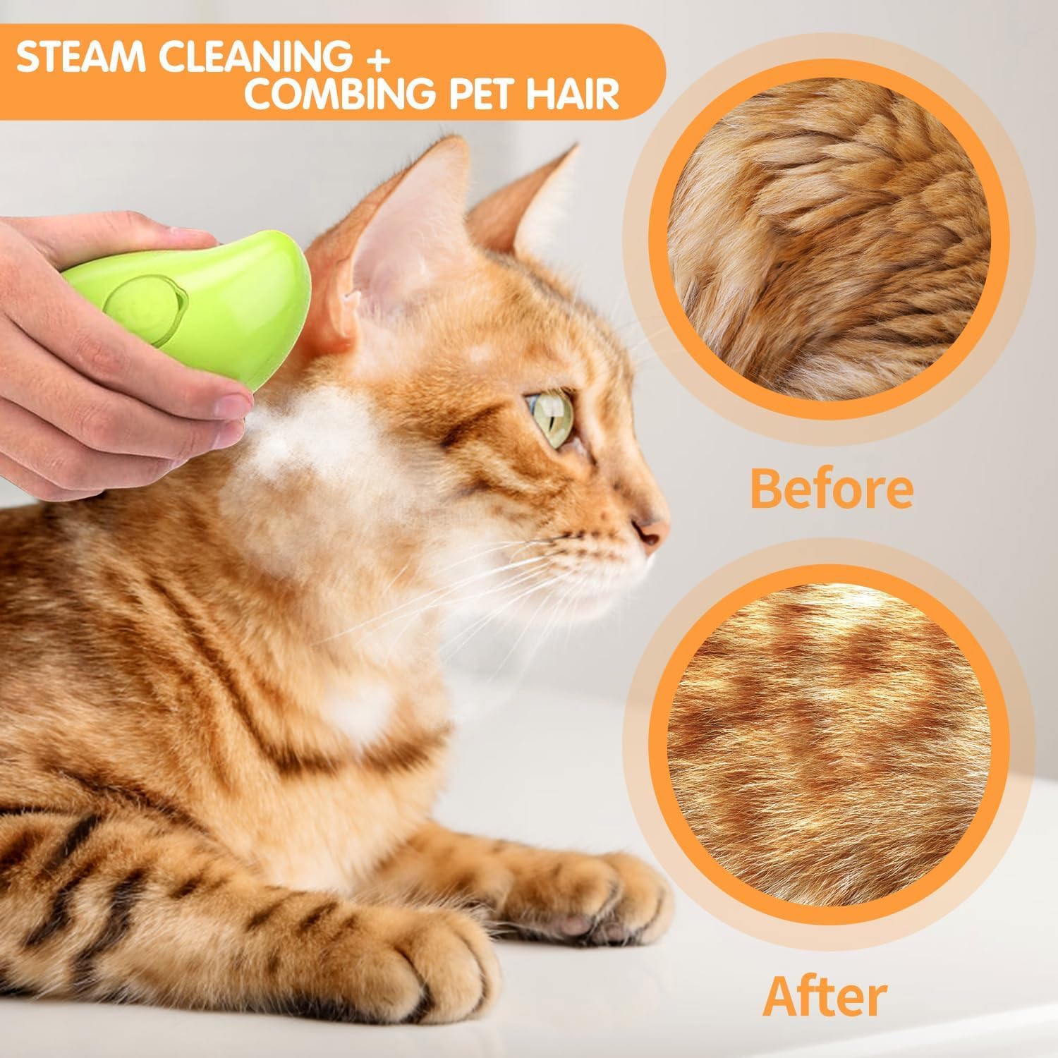 Cat Steam Brush, 3 In1 Spray Cat Brush, Self Cleaning Cat Steamy Brush, Cat Steamy Brush for Massage, Steam Pet Brush for Removing Tangled and Loosse Hair (Green)