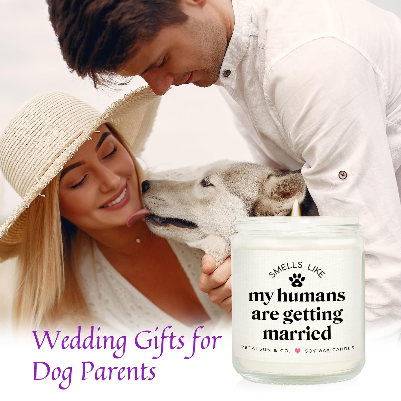 PETALSUN Wedding Gifts for Dog Lovers, Bridal Shower Gifts, Lavender Scented Soy Wax Candle, Bride Gifts, Bachelorette Gifts for Dog-Loving Couples, Bride