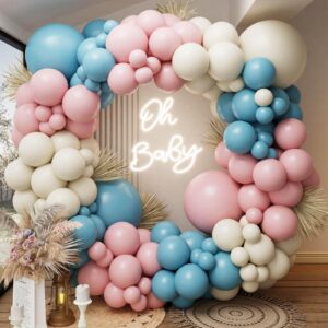 170pcs gender reveal baby shower party decorations supplies backdrop, dusty pink and blue sand white balloons gender reveal baby shower balloon garland arch kit