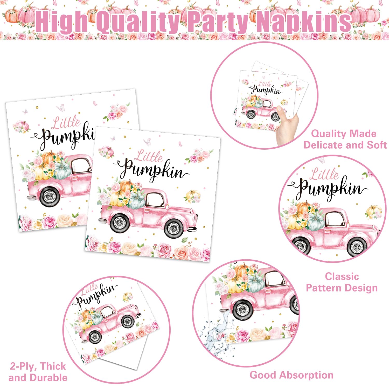 122PCS Little Pumpkin Baby Shower Decorations - A Little Pumpkin is On The Way Baby Shower Include Plates, Napkins, Cups, Forks, Tablecloth, and Banner for Girl Pumpkin Baby Shower, Serves 24