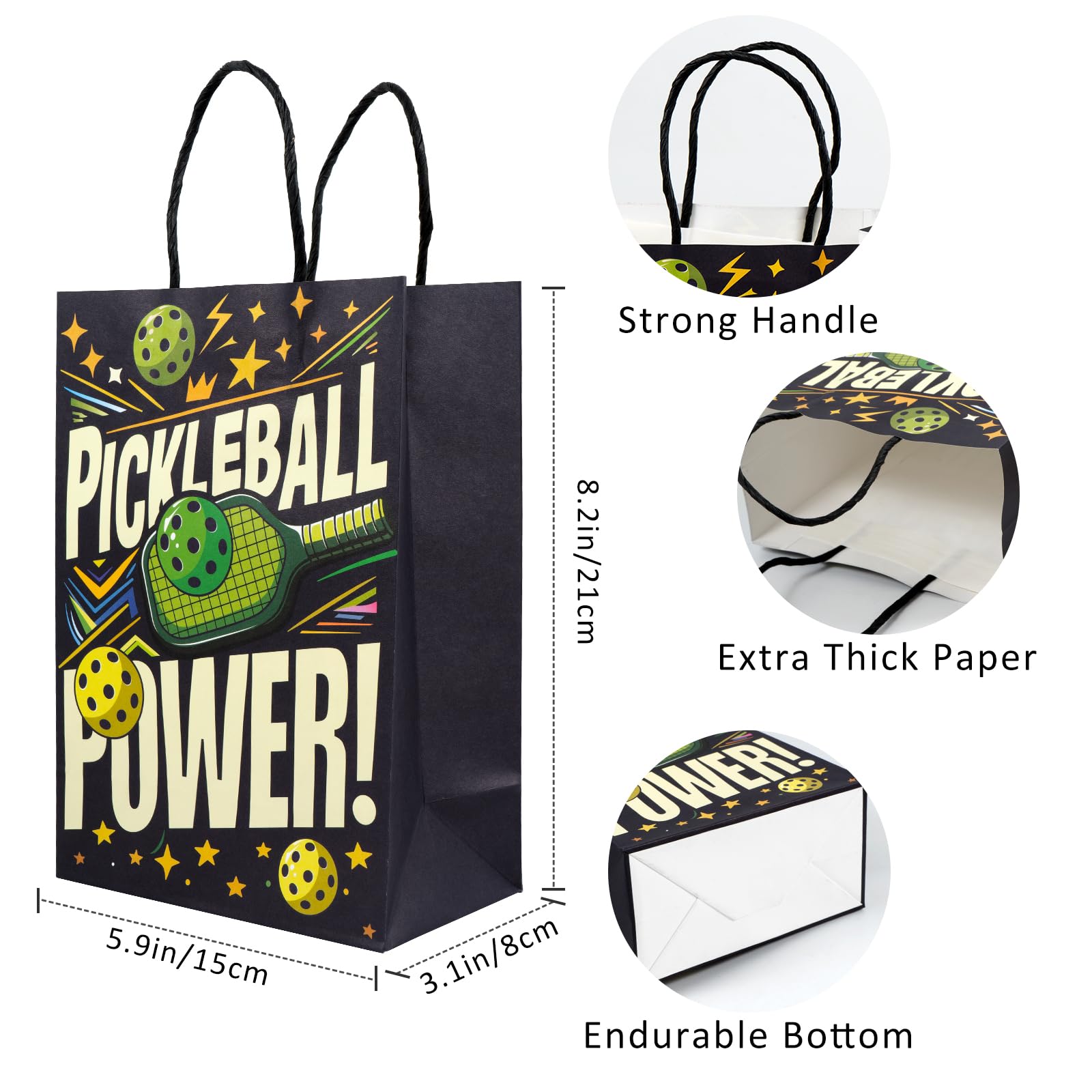 Kauai Sun 16PCS Pickleball Gift Bags, Pickle Ball Themed Party Supplies Favors Bags, Four Original Vibrant Designs for Pickleball Enthusiasts Players Team Coach Retirement Gifts Goodies