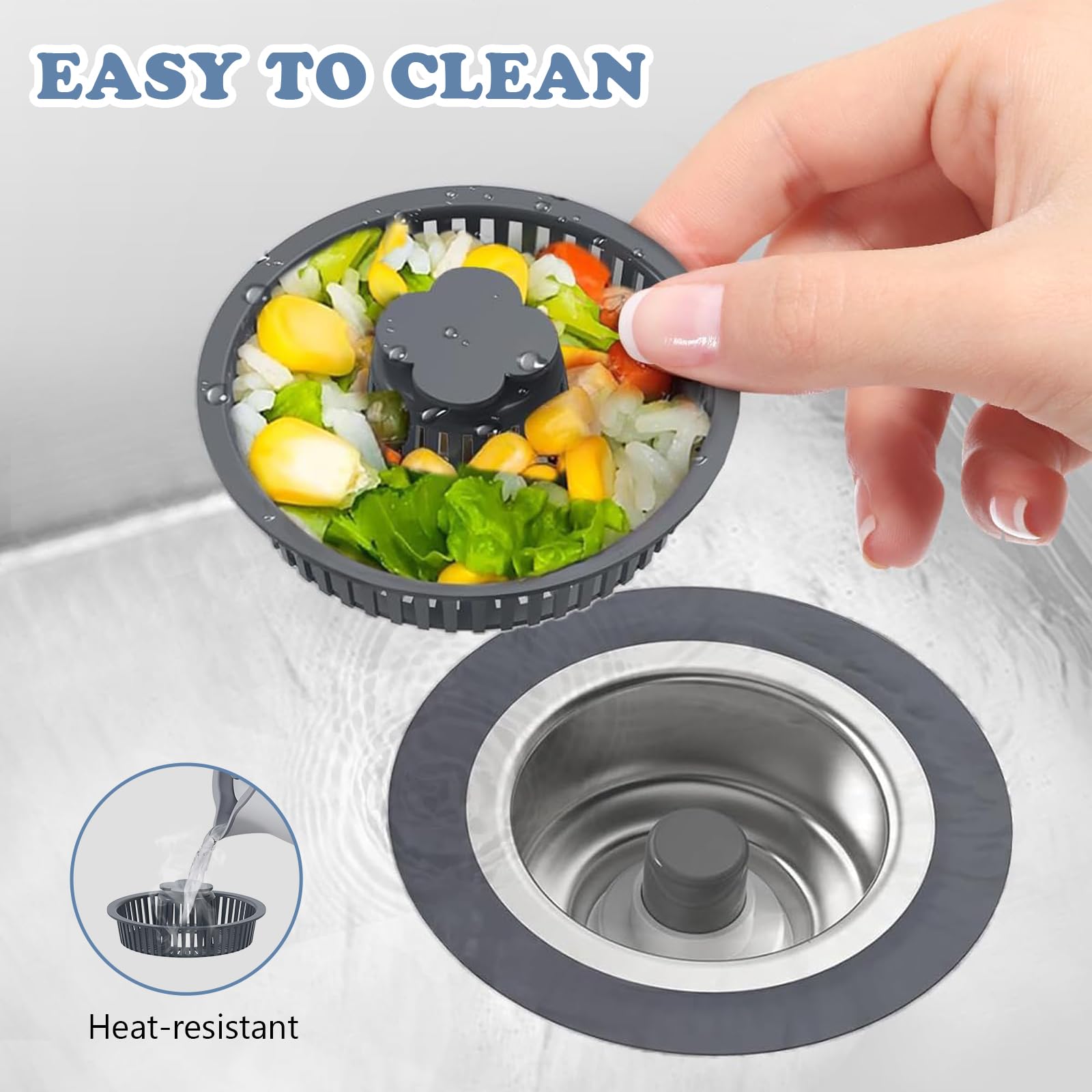 Upgraded 3 in 1 Kitchen Sink Drain Strainer & Stopper Kit, SUS304 Stainless Steel Pop-up Kitchen Drain Stopper with Strainer Basket, Fast Drainage Kitchen Sink Plug for Standard 3-1/2 Inch Drain