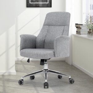 home office chair, modern high back accent chair, height adjustable task chair, computer desk chair with silent swivel wheels, linen fabric armchair for living room bedroom, gray, grey, jx1665