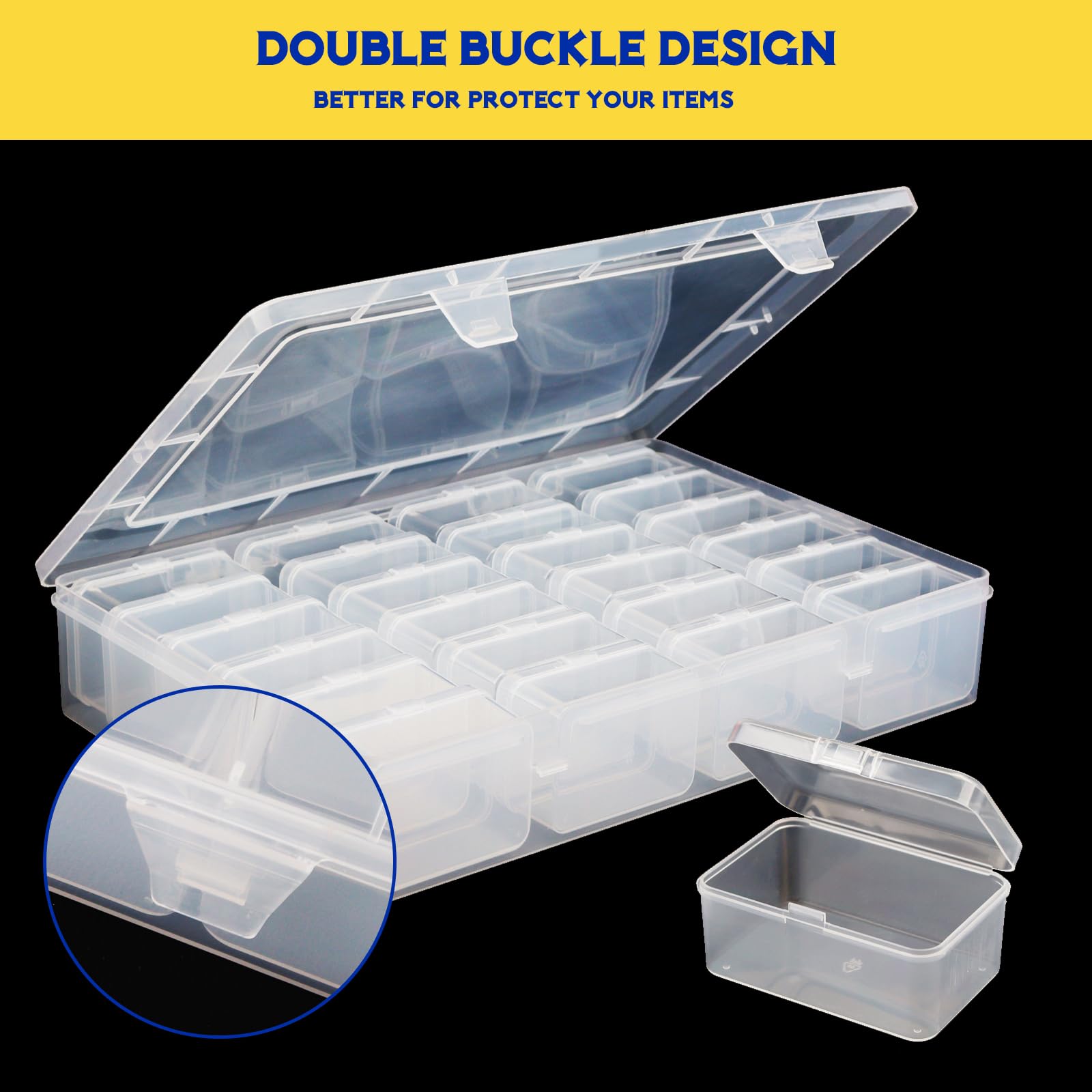 Bluedale 50Pcs Small Bead Organizer Box, Clear Rectangles Bead Storage Containers with Lids, Plastic Craft Storage Box Bead Cases, Mini Small Parts Organizer for Jewelry Nail Screws Seeds and Labels