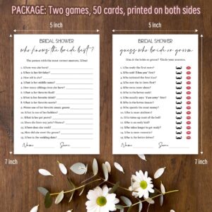 Minimalism Bridal Shower Game Cards, Wedding Shower Game Cards for 50 Guests, Double-Sided Game Cards, Who Knows The Bride Best Game and Guess Who Bride or Groom Game(xnbs05)