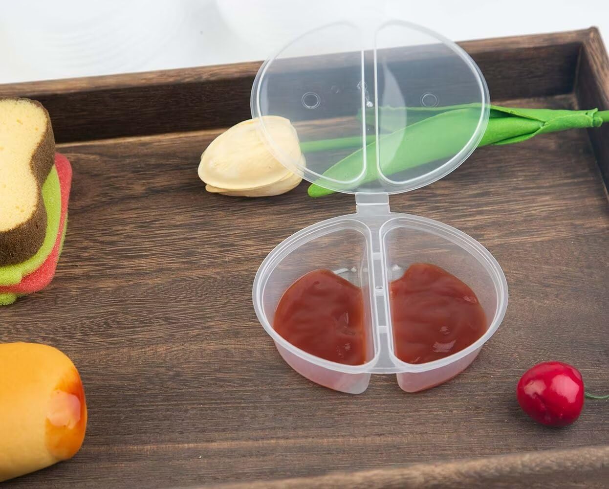 CEAJUSIOT Double Condiment Containers with Lids,Double Compartment Condiment Containers 2 Compartment Condiment Salad containers Travel (10)