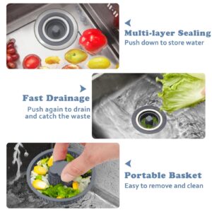 Upgraded 3 in 1 Kitchen Sink Drain Strainer & Stopper Kit, SUS304 Stainless Steel Pop-up Kitchen Drain Stopper with Strainer Basket, Fast Drainage Kitchen Sink Plug for Standard 3-1/2 Inch Drain