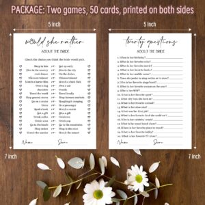 Minimalism Bridal Shower Game Cards, Wedding Shower Game Cards for 50 Guests, Double-Sided Game Cards, Would She Rather About The Bride Game and Twenty Questions About The Bride(xnbs09)