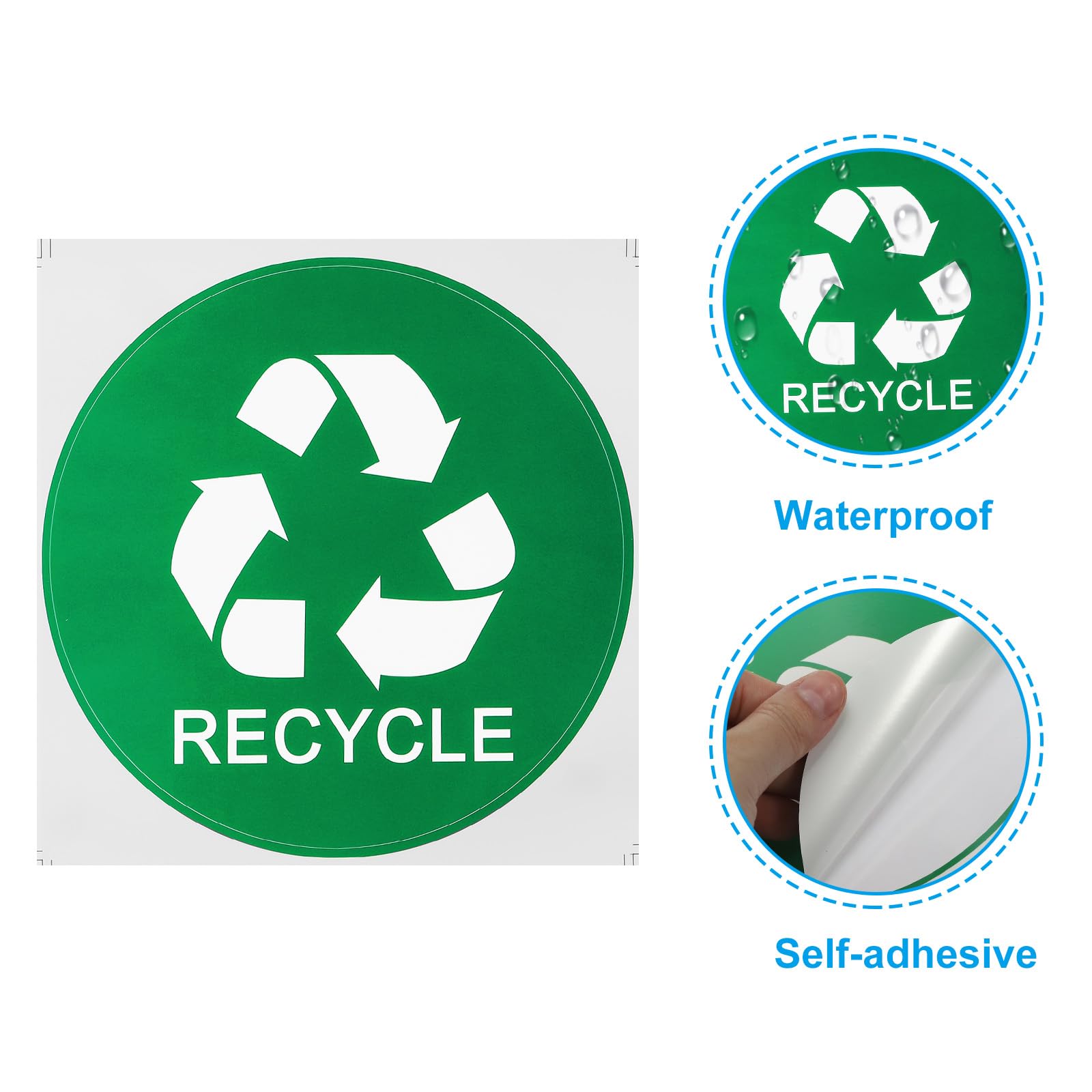 PATIKIL Trash Recycle Sticker, 6 Pcs 5" Dia Recycle Sign Decal Symbols Sticker Recycling Label for Trash Can Waste Management in Kitchens, Offices, Public Spaces