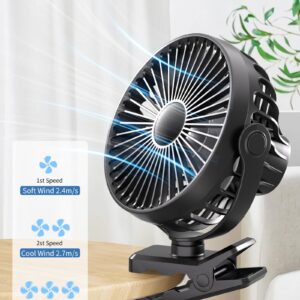 Portable Clip on Fan, Small Powerful Wind Cooling Desk Fan, 3 Speed Quiet Personal Fan with Clip, 360° Rotatable Battery Operated Rechargeable Mini Table Fan for Home Office Stroller Travel Camping