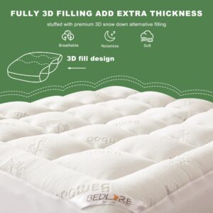 Queen Mattress Topper Viscose Derived from Bamboo, Thick Pillow Top Mattress Pad with Stretchable Pockets for 6-18 inches Mattress, Soft Mattress Topper for Back Pain Relief