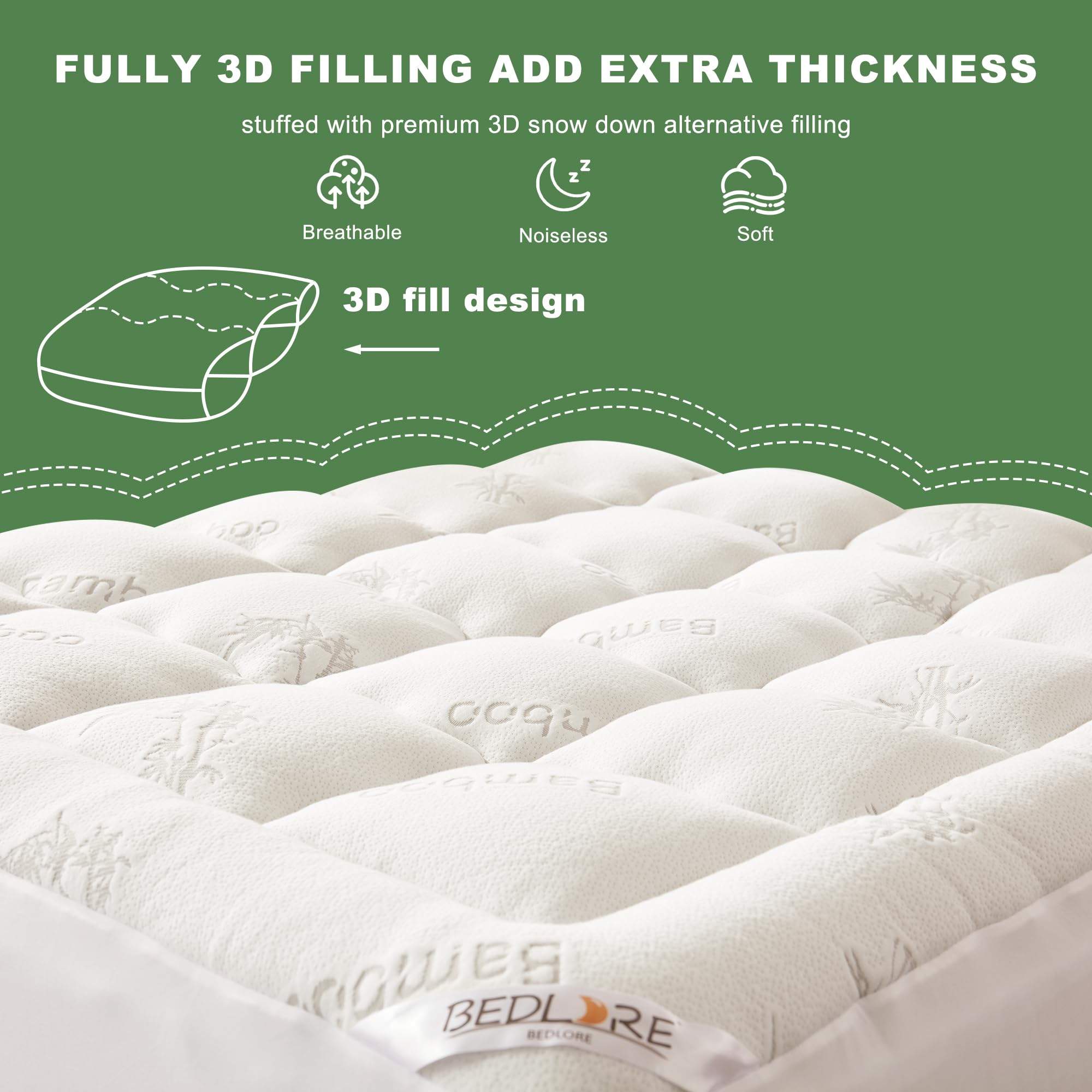 Queen Mattress Topper Viscose Derived from Bamboo, Thick Pillow Top Mattress Pad with Stretchable Pockets for 6-18 inches Mattress, Soft Mattress Topper for Back Pain Relief