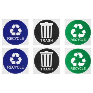 patikil trash recycle sticker, 6 pcs 5" dia recycle sign decal symbols sticker recycling label for trash can waste management in kitchens, offices, public spaces