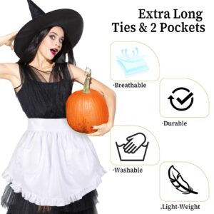 Lusofie Waist Apron with Pockets White Half Apron Maid Apron Cooking Aprons for Women for Kitchen Cooking Restaurant Restaurant Bistro Coffee (Material: Polyester)