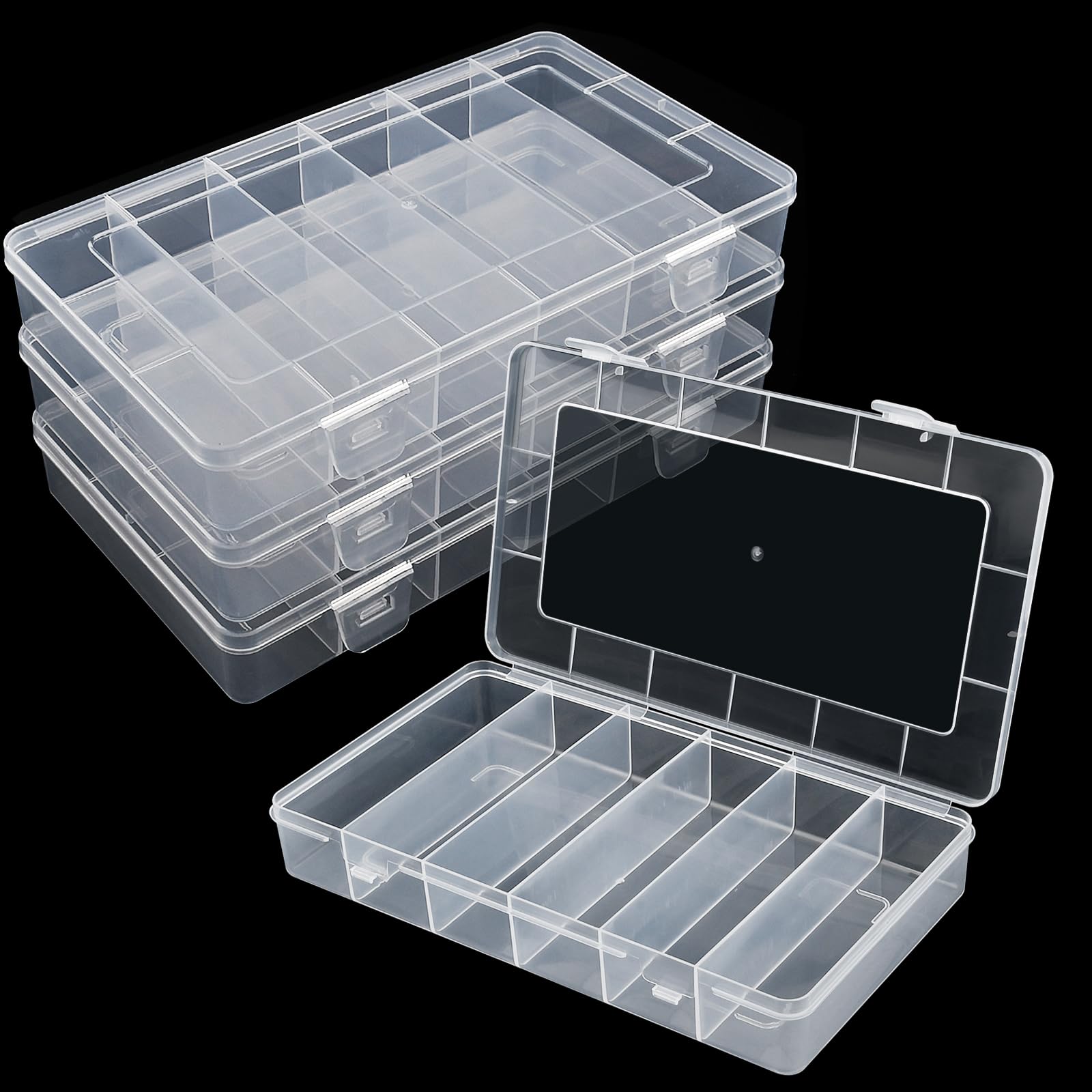 Lainballow 4 pcs 6 Grids Tackle Box Organizer, Clear Plastic Fishing Tackle Storage Box, Visible Bead Storage Containers, Utility Organizer Container Case for Crafts Beads Earrings Screws Nail Pins