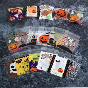 STARANDBEE 200pcs Halloween Treat Bags self Adhesive Candy Bag Halloween Cellophane Cookie Bags Halloween Goody Bags Snacks Gift Bags for Kids Halloween Candy Party Favors