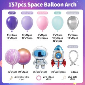 161pcs Space Balloons Arch Kit Outer Space Party Decorations with Space Astronaut Rocket Pink and Purple Balloons Space Themed Birthday Party Baby Shower Decorations