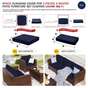 ClawsCover 6Pack Outdoor Patio Seat and Back Cushions Replacement Covers Fit for 3-Seater Wicker Rattan Furniture Conversation Set Sectional Couch,Navy-Included Covers Only