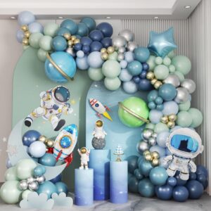 167pcs space balloons arch kit, outer space party decorations with space astronaut rocket blue green balloons space themed birthday party baby shower