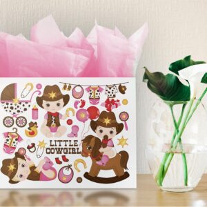 ysmile Cowgirl Large Gift Bag with Wrapping Tissue for Baby Shower 12.6" - Girl