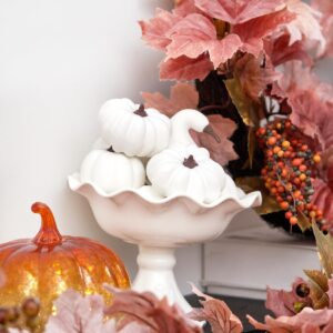 Lamris Pumpkin Decor Set of 12 White Mantel Table Centerpiece Farmhouse Thanksgiving Fall Decorations for Home