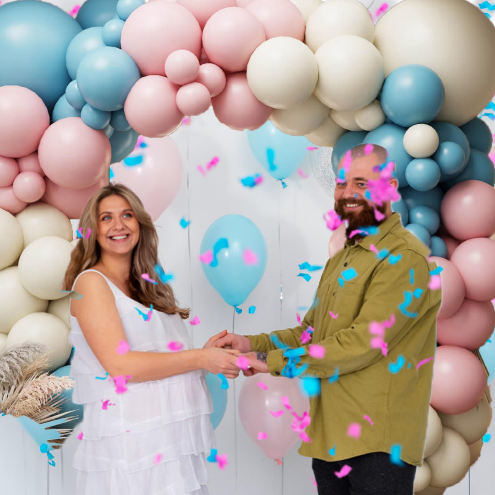 170PCS Gender Reveal Baby Shower Party Decorations Supplies Backdrop, Dusty Pink and Blue Sand White Balloons Gender Reveal Baby Shower Balloon Garland Arch Kit