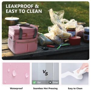 Hedcaw Lunch Box for Women Double Deck Insulated Lunch Bag Women Expandable Leakproof Reusable Lunch Cooler for Work, Office, Picnic, Pink