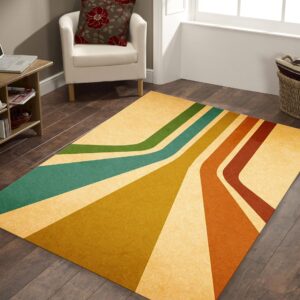 MSENEF Retro Rainbow Stripes Area Rugs Distressed Mid-Century Machine Washable Neutral Non-Shedding Indoor Floor Rug Carpet for Bedroom Living Room Under Dining Table Home House 6x9ft, Style-1