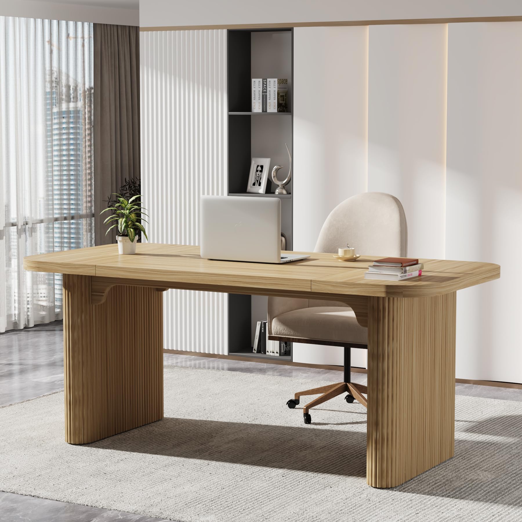 Tribesigns 62" Executive Desk, Large Office Computer Desk with Double Pedestal, Modern Simple Style Rectangle Writing Table for Home Office (Natural)