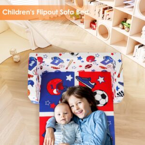 decalsweet Foldable Kids Sofa Couch 2 in 1 Children Convertible Sofa to Lounger Flip Open Toddlers Sofa Bed,Extra Wide Soft Lightweight for Bedroom Livingroom Playroom