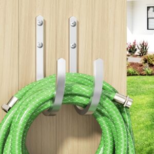 Garden Hose Holder Wall Mount - Heavy-Duty Aluminum Hose Hanger for Outside, Durable Wall-Mounted Hose Holder for Garden & Outdoor Use 8 Hooks, Silver