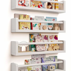 Seocry Nursery Book Shelves, Set of 4 - Kids Wall Bookshelf, Floating Book Shelf for Kids Room, Baby Room, Toddler Bedroom, Playroom & Nursery Decor