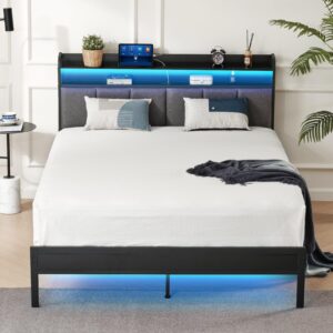 z-hom upholstered twin bed frames, upgraded metal bed frame with led lights headboard & footboard, bed furniture with charging station ports & storage shelves, easy assembly bed frame, noise free