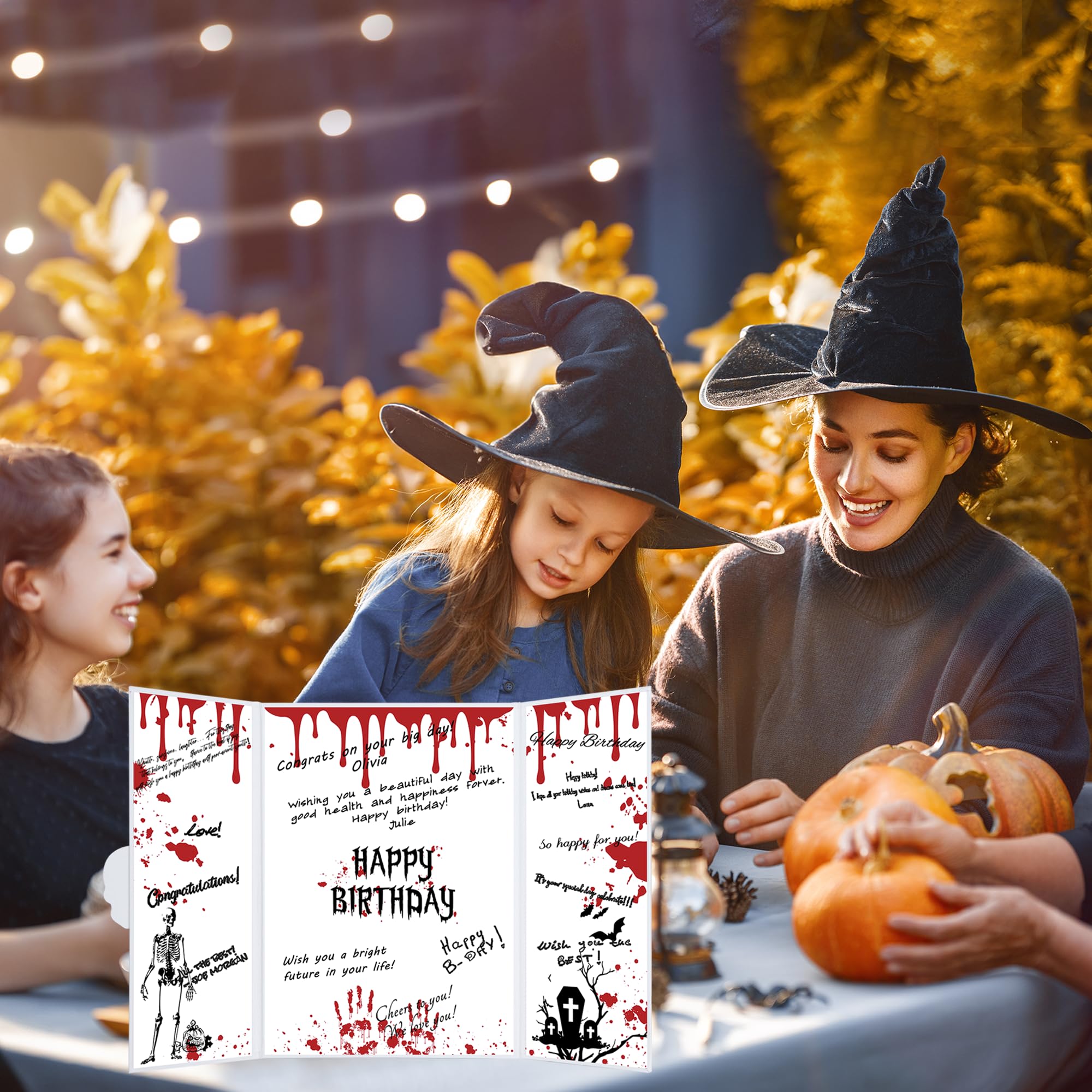 DARUNAXY Halloween Birthday Party Decorations, Red Halloween Happy Birthday Alternative Signature Guest Book Birthday Gifts on Halloween Skull Ghost Birthday Signing Card Party Supply Day of The Dead